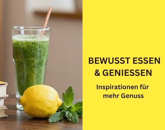 Auf dem Foto sieht man einen grünen Smoothie in einem Glas mit Strohhalm, daneben eine Zitrone und Melissenblatt